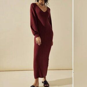 Free People Rosha Sweater Midi Dress Burnt Henna Size M
